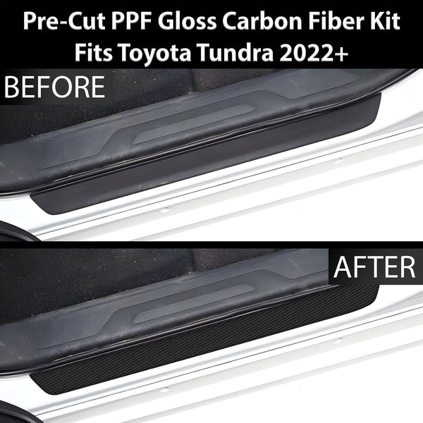 Fits Toyota Tundra 2022+ Precut Door Sill Premium Paint Protection Film PPF Decal Film Kit, Gloss Black Carbon Fiber