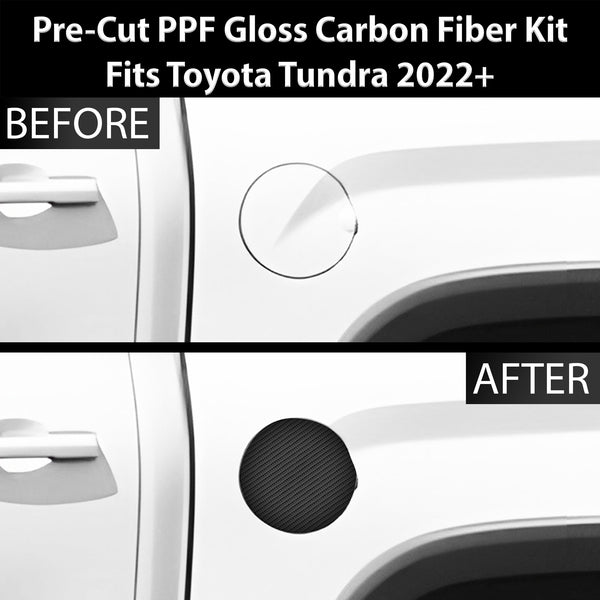 Fits Toyota Tundra 2022+ Precut Fuel Door Premium Paint Protection Film PPF Decal Film Kit Gas Cap Cover, Gloss Black Carbon Fiber