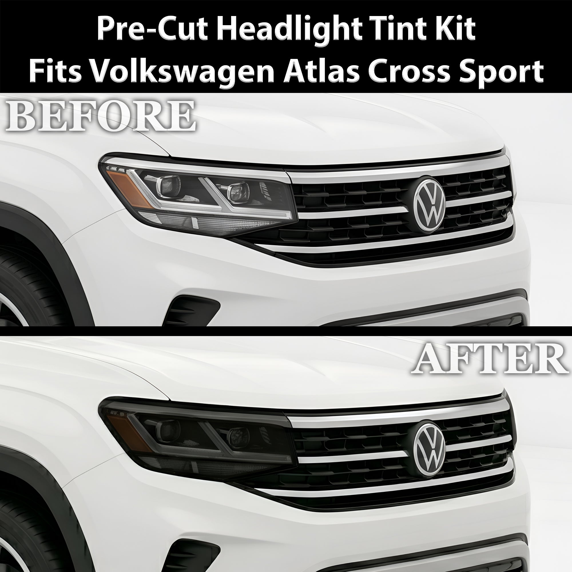 Volkswagen Atlas Cross Sport 2020–2023 Dark Smoke Headlight & Taillight Tint Kit – Precut Vinyl Lens Overlays
