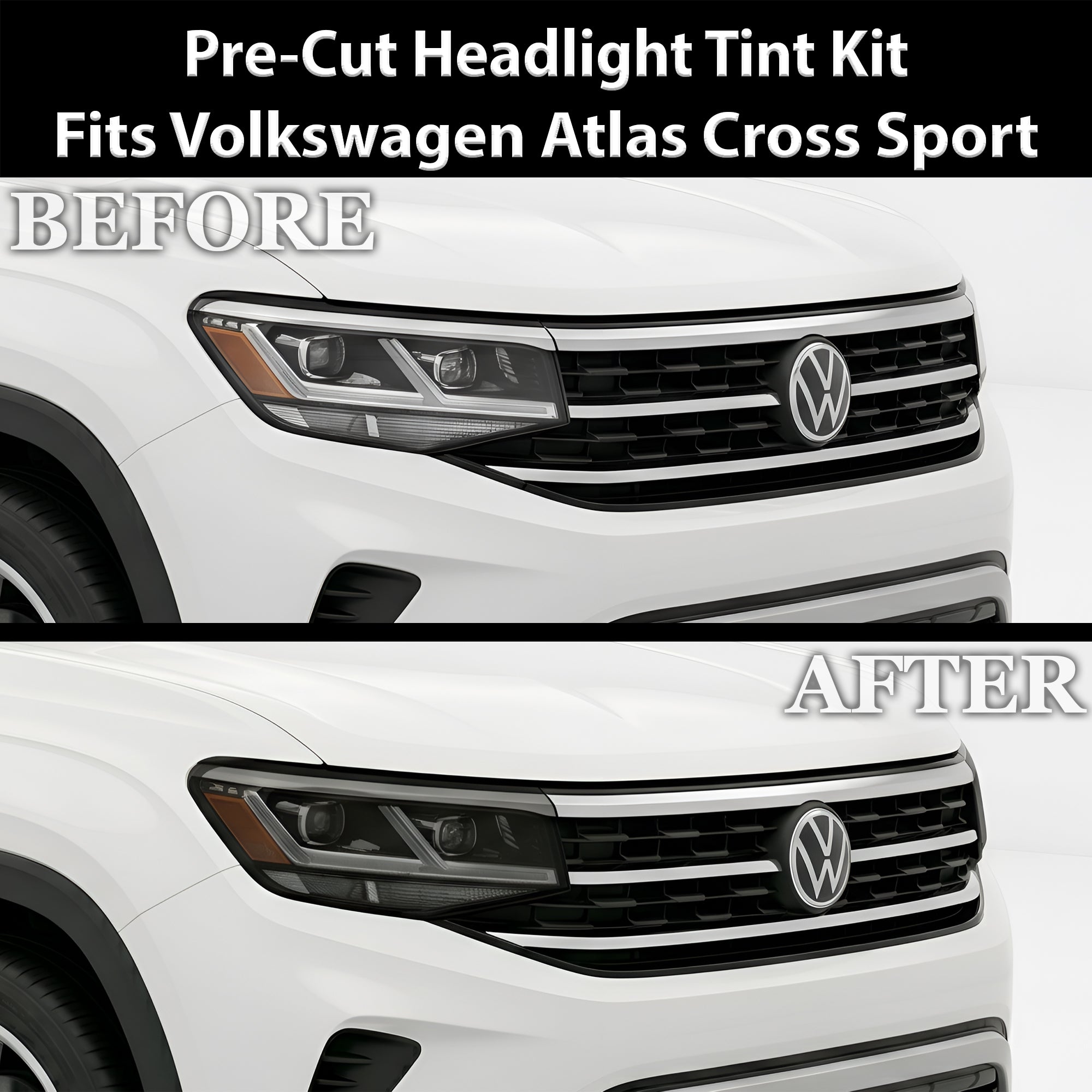Volkswagen Atlas Cross Sport 2020–2023 Dark Smoke Headlight & Taillight Tint Kit – Precut Vinyl Lens Overlays