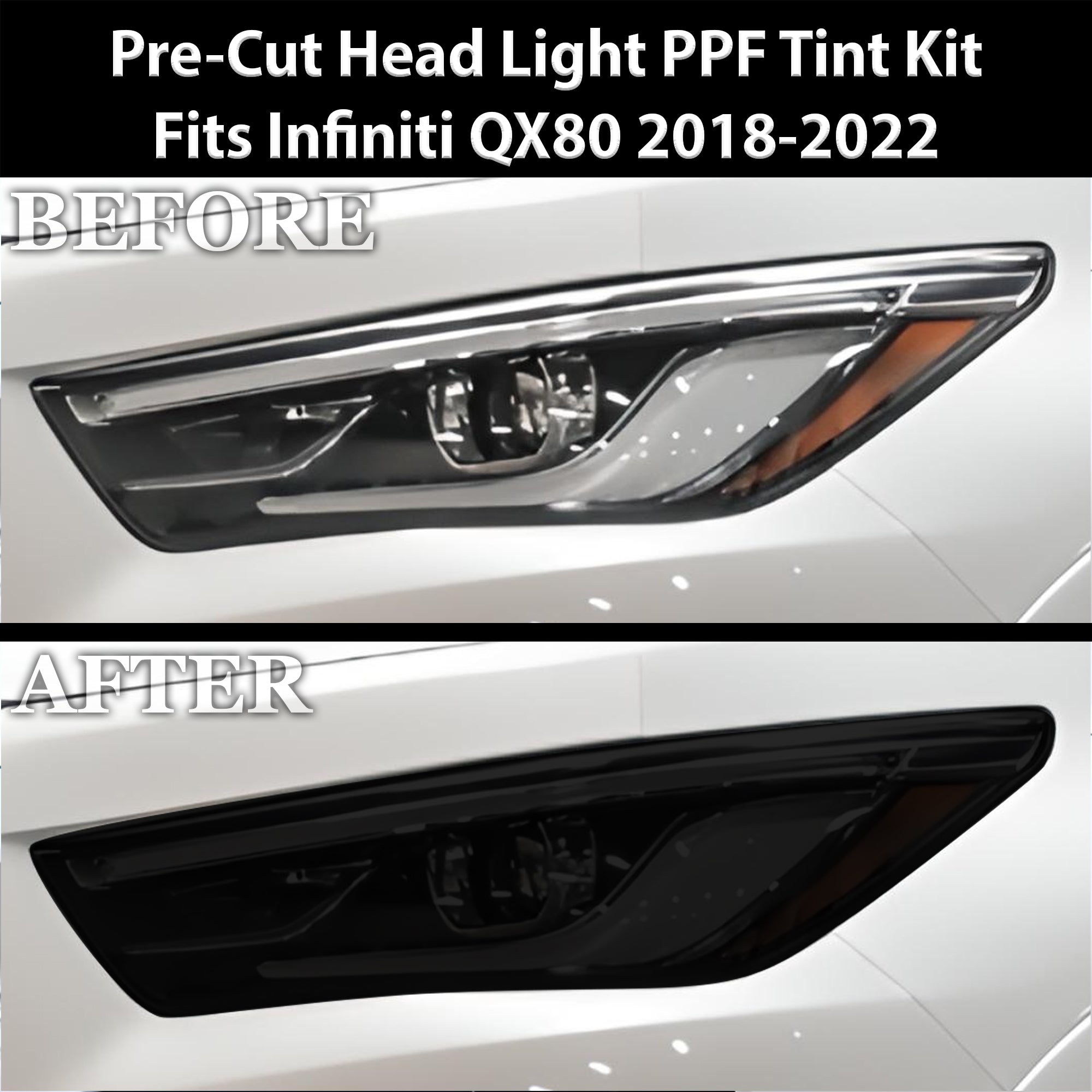 Full Headlight Taillight Precut Smoked PPF Tint Kit Film Overlay Fits Infiniti QX80 2018 - 2024 - Bogar Tech Designs