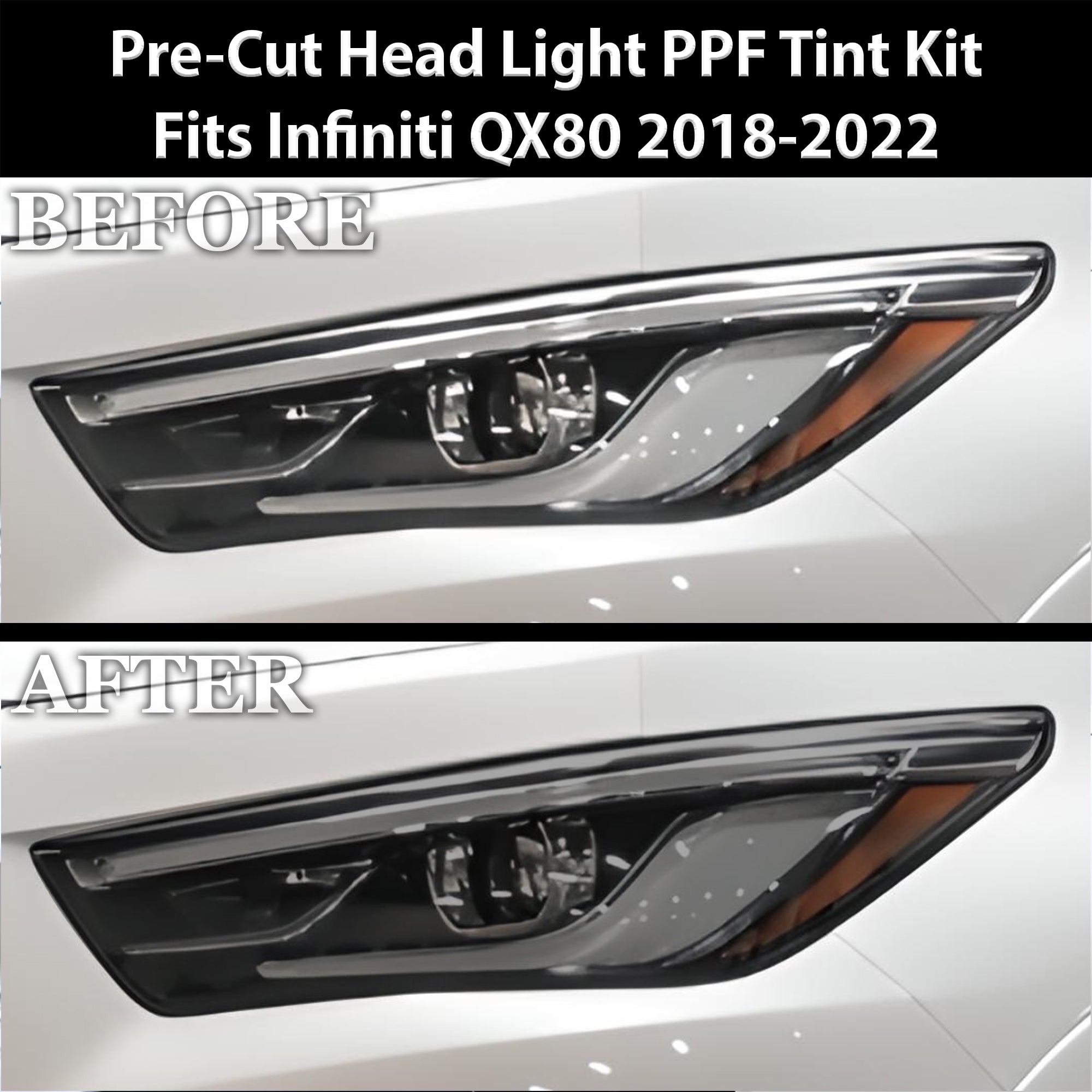 Full Headlight Taillight Precut Smoked PPF Tint Kit Film Overlay Fits Infiniti QX80 2018 - 2024 - Bogar Tech Designs
