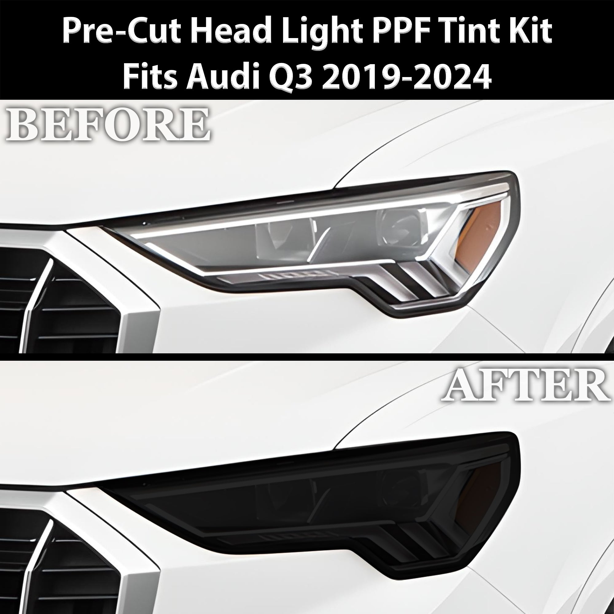 Full Headlight Taillight Precut Smoked PPF Tint Kit Film Overlay Fits Audi Q3 2019 - 2024 - Bogar Tech Designs