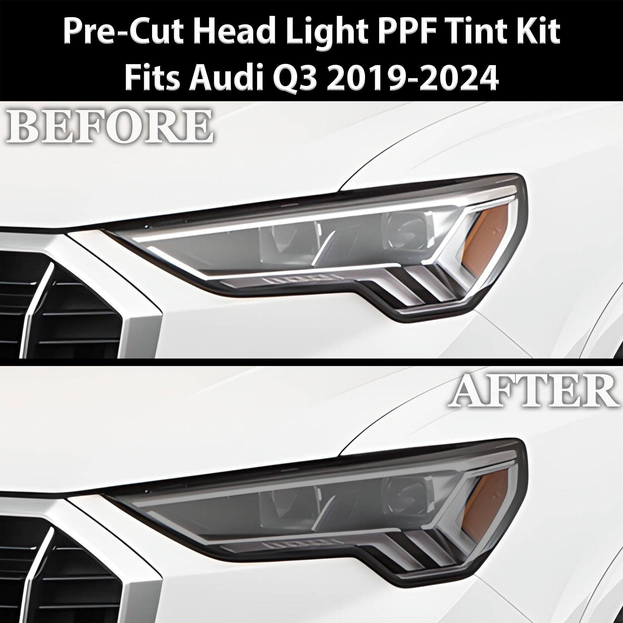 Full Headlight Taillight Precut Smoked PPF Tint Kit Film Overlay Fits Audi Q3 2019 - 2024 - Bogar Tech Designs