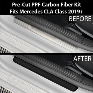 Fits Mercedes-Benz CLA Class 2019+ Precut Door Sill Premium Paint Protection Film PPF Decal Film Kit Cover, Gloss Black Carbon Fiber