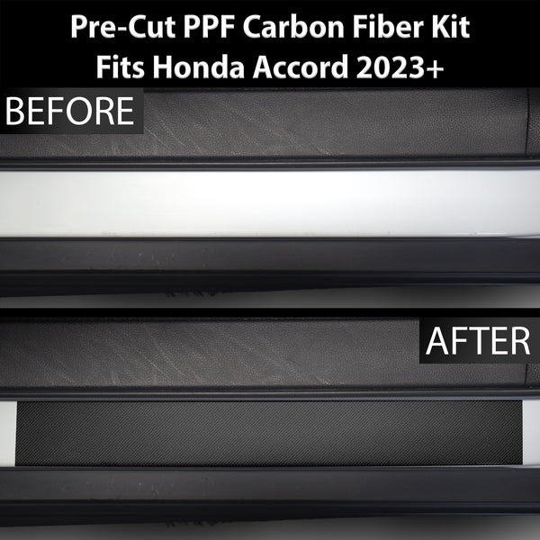 Fits Honda Accord 2023+ Precut Door Sill Premium Paint Protection Film PPF Decal Film Kit Cover, Gloss Black Carbon Fiber