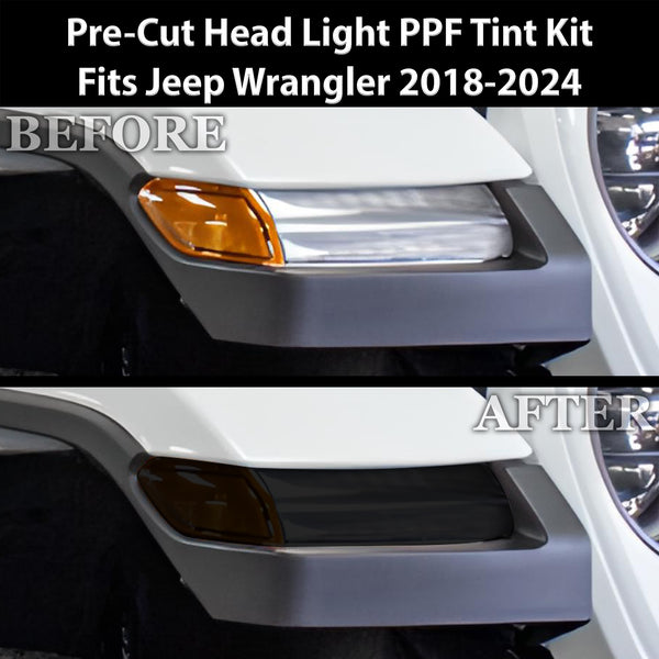 Full Headlight Taillight Precut Smoked PPF Tint Kit Film Overlay Fits Jeep Wrangler 4 Door 2018-2024