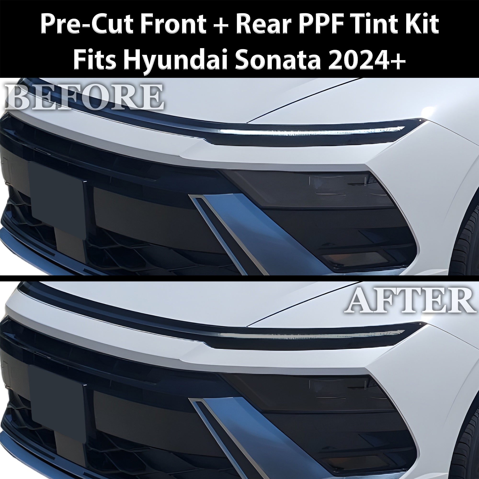 Fits Hyundai Sonata 2024 - 2025 Full Headlight Taillight Precut Smoked PPF Tint Kit Film Overlay - Bogar Tech Designs