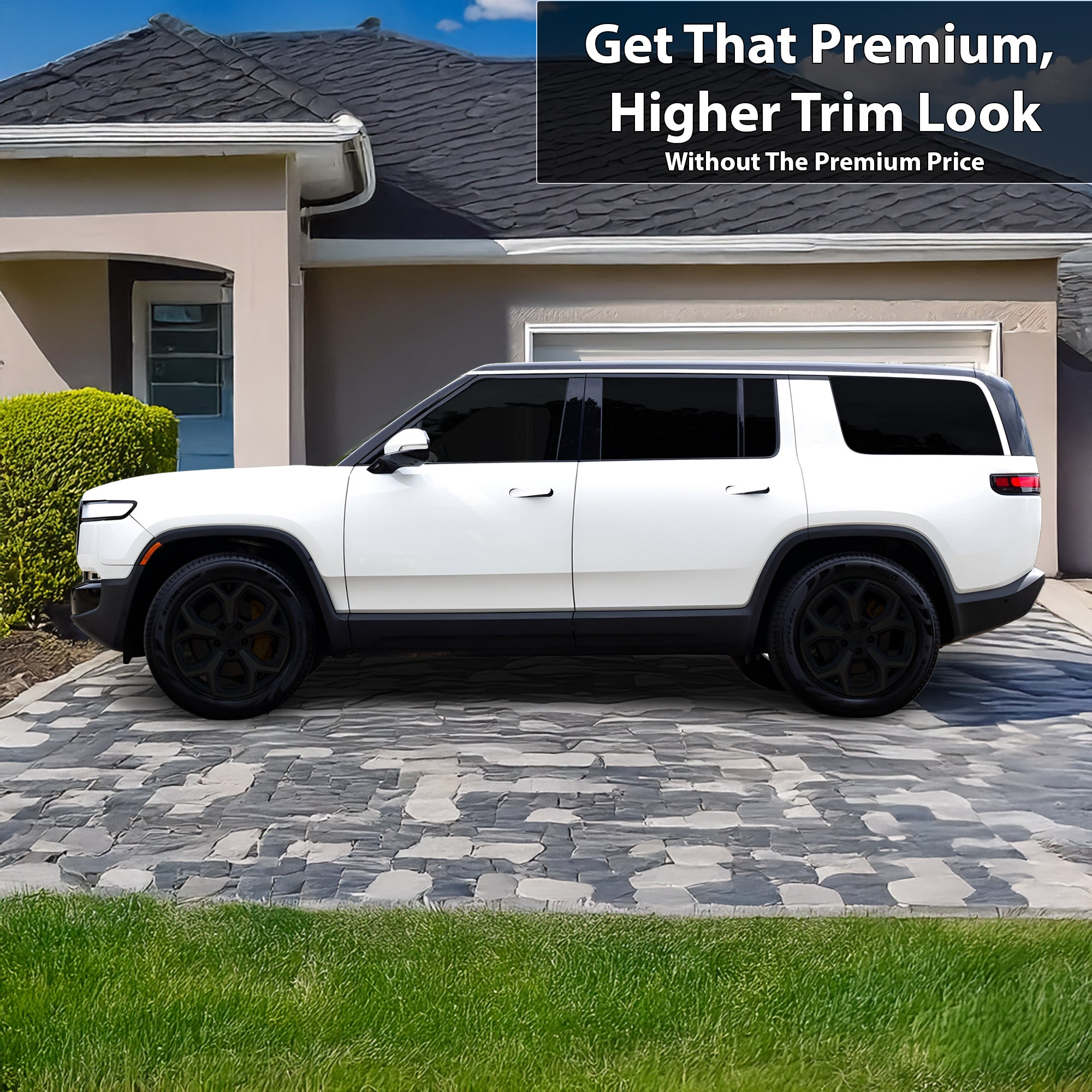Rivian R1S 2022-2026 Blackout Chrome Delete Kit - Precut Gloss Black Vinyl Overlays