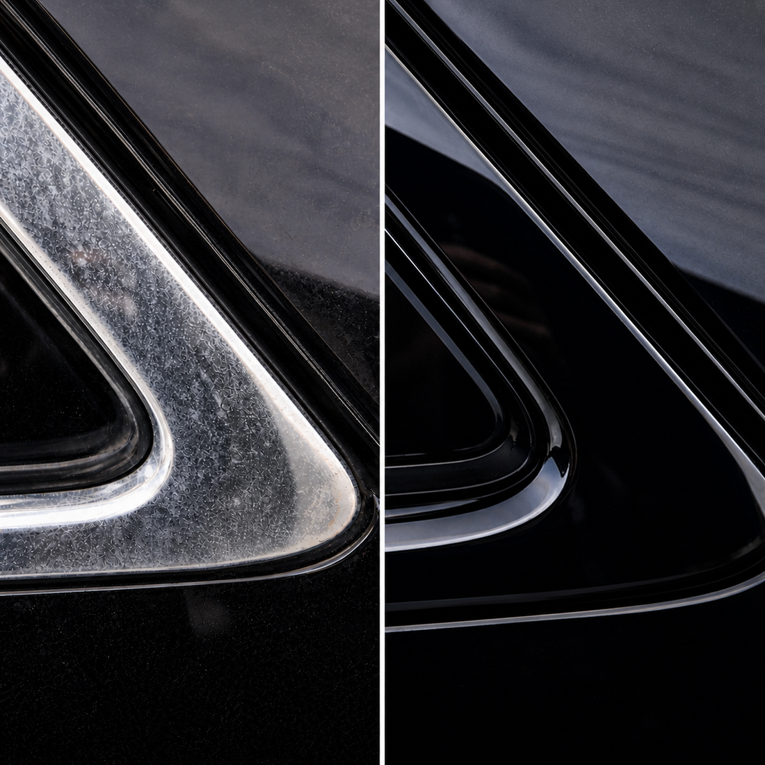 Before and after chrome delete vehicle comparison