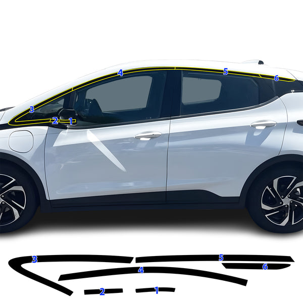 Chevrolet Bolt EV Bolt 2022-2023 Window Trim Blackout Chrome Delete Kit - Precut Gloss Black Vinyl Overlays