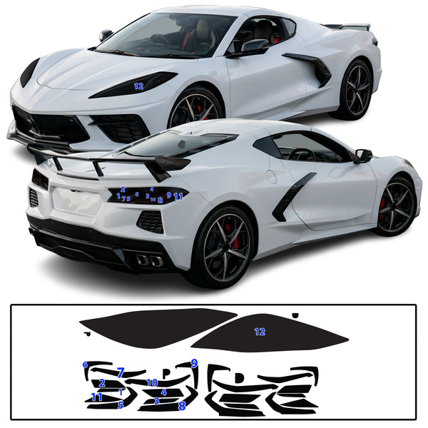 Chevrolet Corvette C8 2020–2026 Dark Smoke Headlight & Taillight Tint Kit – Precut Vinyl Lens Overlays
