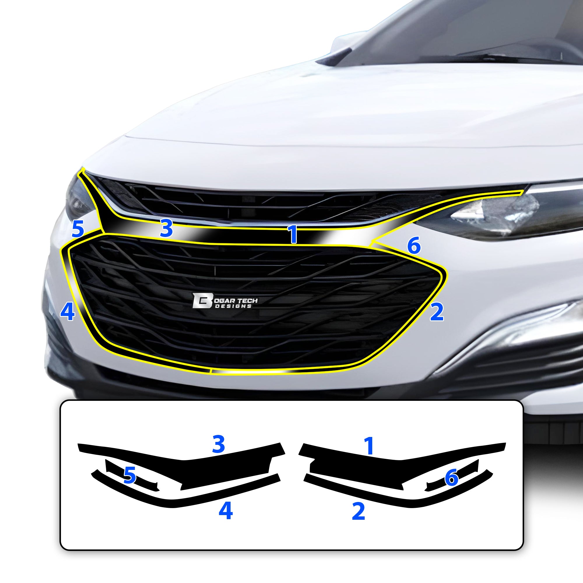 Vinyl Chrome Delete Side Window Front Bumper Wheel Rim Trim Blackout Decal Stickers Overlay Film Fits Chevrolet Malibu 2019 - 2025 - Bogar Tech Designs