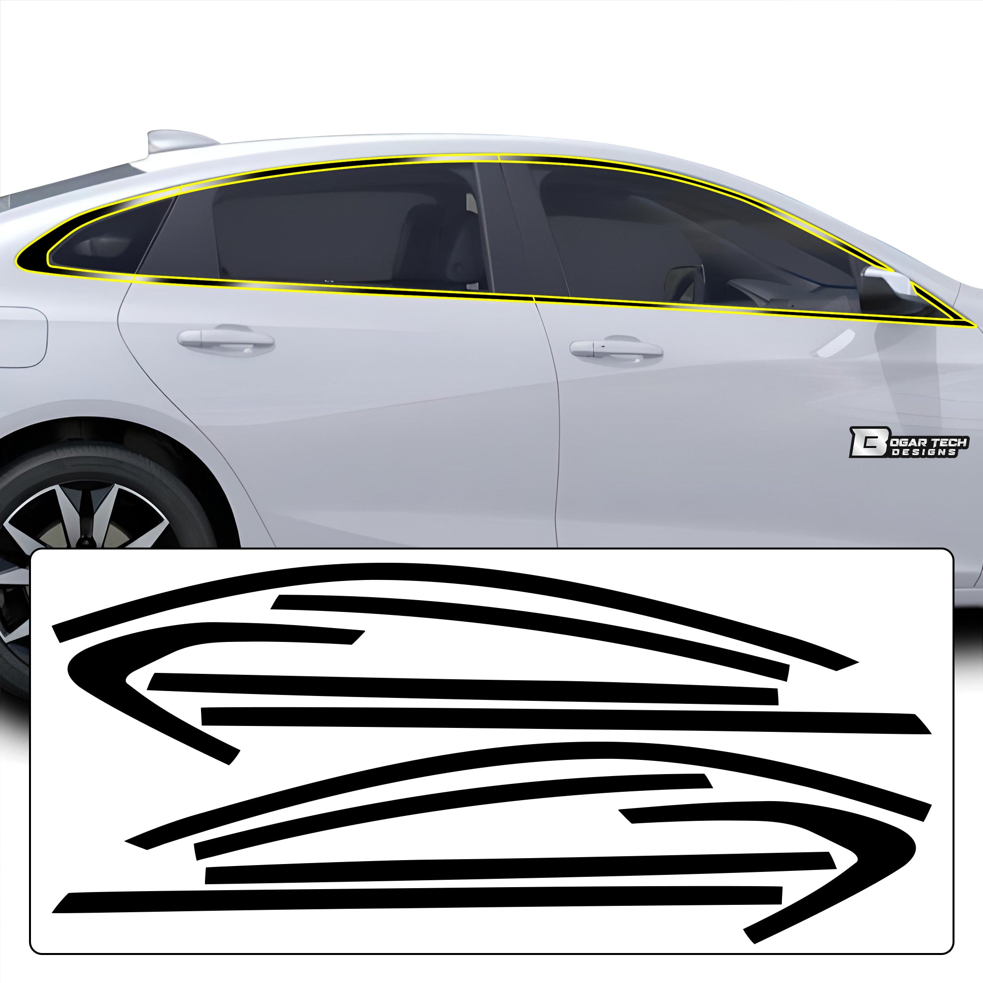 Vinyl Chrome Delete Side Window Front Bumper Wheel Rim Trim Blackout Decal Stickers Overlay Film Fits Chevrolet Malibu 2019 - 2025 - Bogar Tech Designs