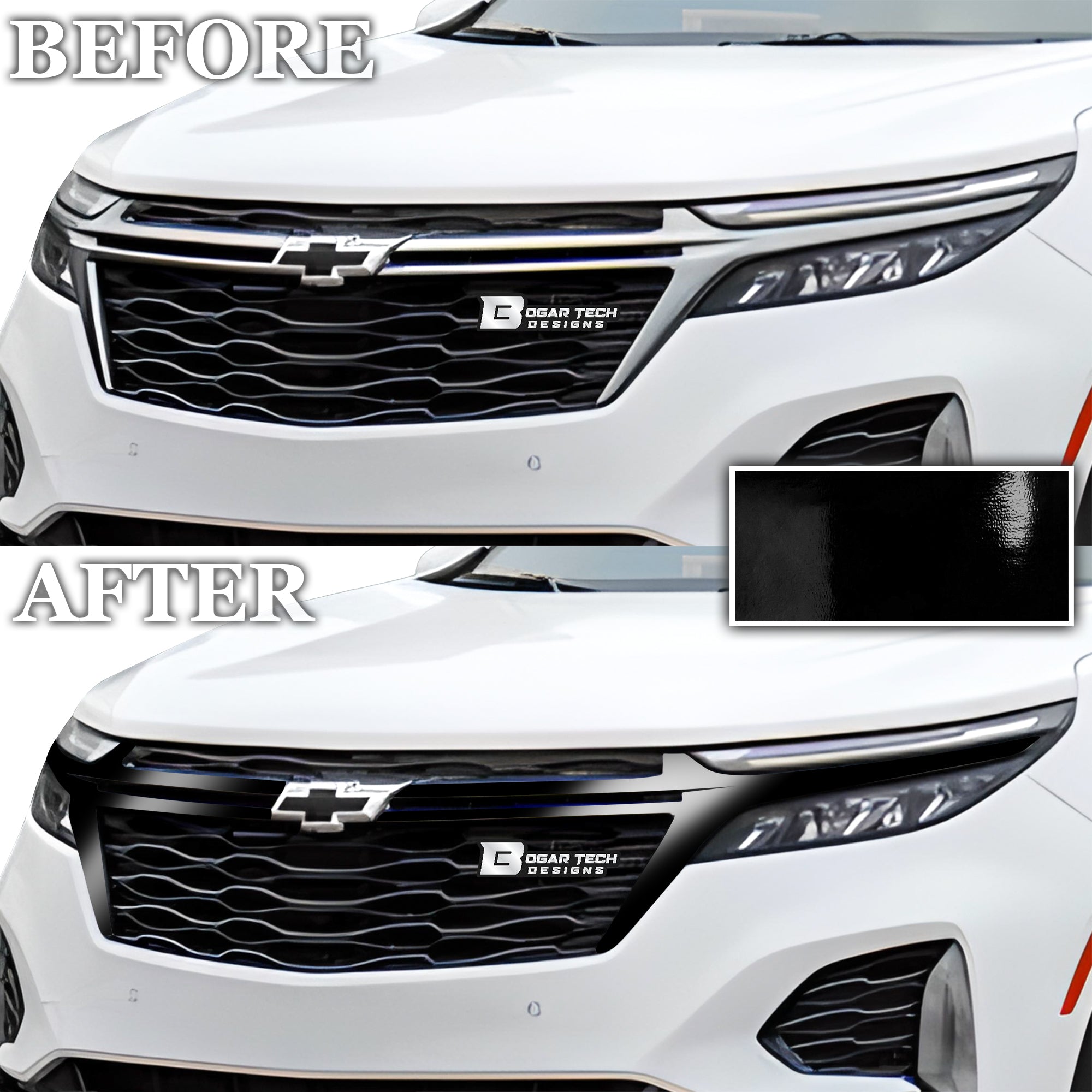 Vinyl Chrome Delete Sides Front Rear Bumper Trim Blackout Decal Stickers Overlay Film Fits Chevy Equinox 2018 - 2024 - Bogar Tech Designs