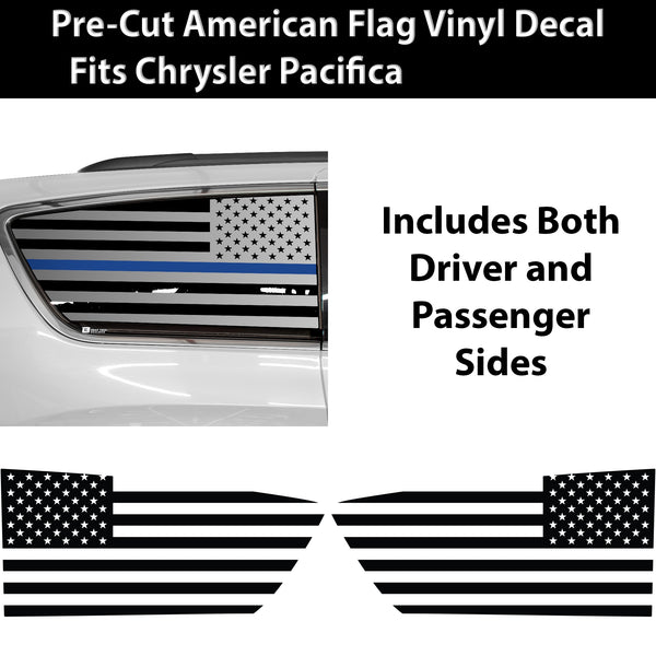 American Flag Quarter Window Decal for Chrysler Pacifica 2017-2026 – Precut Matte Black Vinyl