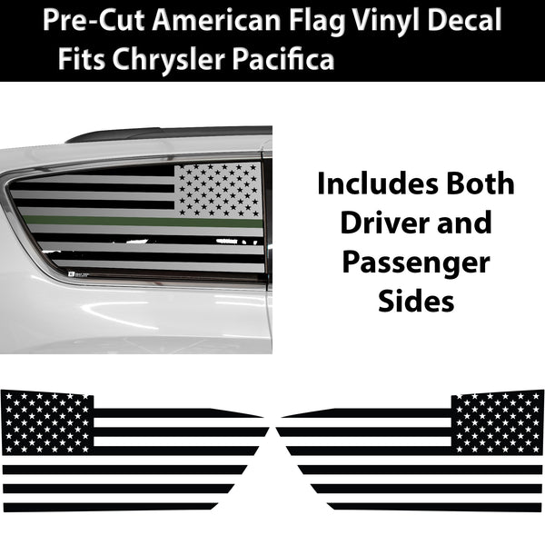 American Flag Quarter Window Decal for Chrysler Pacifica 2017-2026 – Precut Matte Black Vinyl