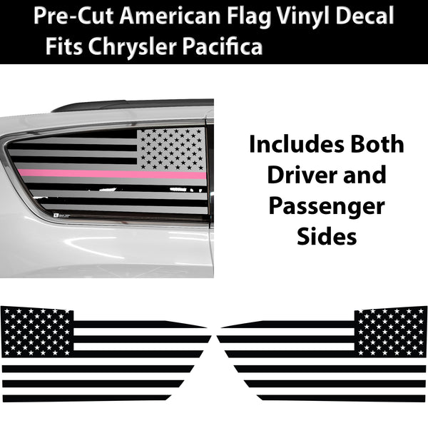 American Flag Quarter Window Decal for Chrysler Pacifica 2017-2026 – Precut Matte Black Vinyl
