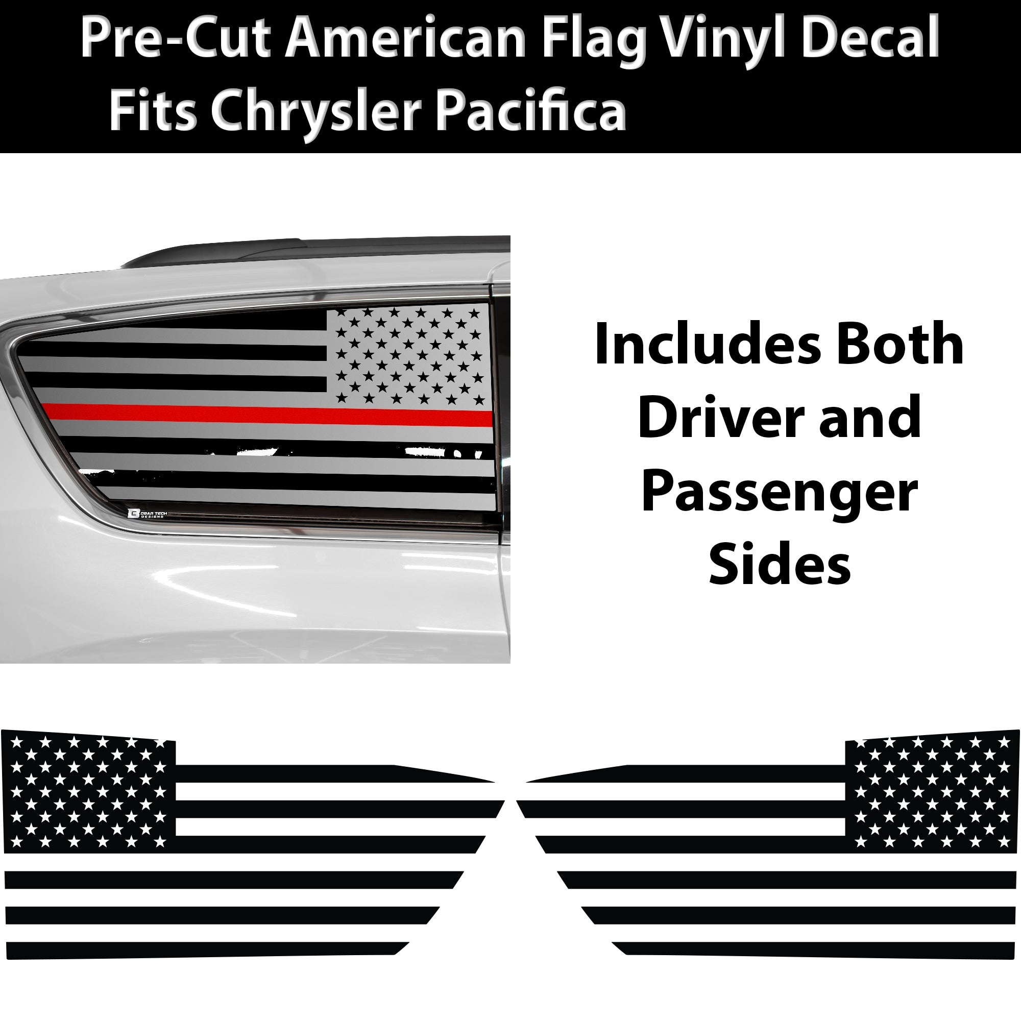 American Flag Quarter Window Decal for Chrysler Pacifica 2017-2026 – Precut Matte Black Vinyl