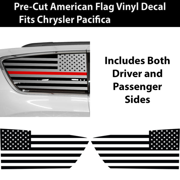 American Flag Quarter Window Decal for Chrysler Pacifica 2017-2026 – Precut Matte Black Vinyl