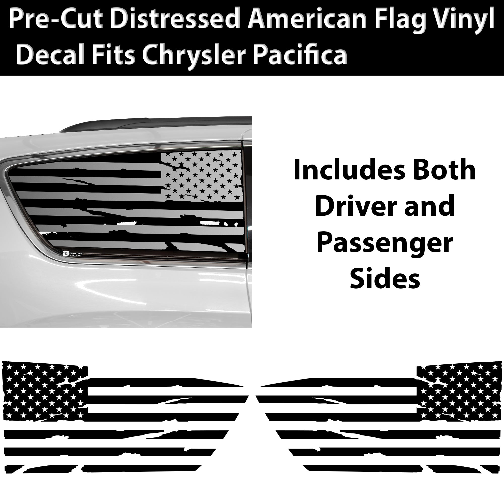 American Flag Quarter Window Decal for Chrysler Pacifica 2017-2026 – Precut Matte Black Vinyl