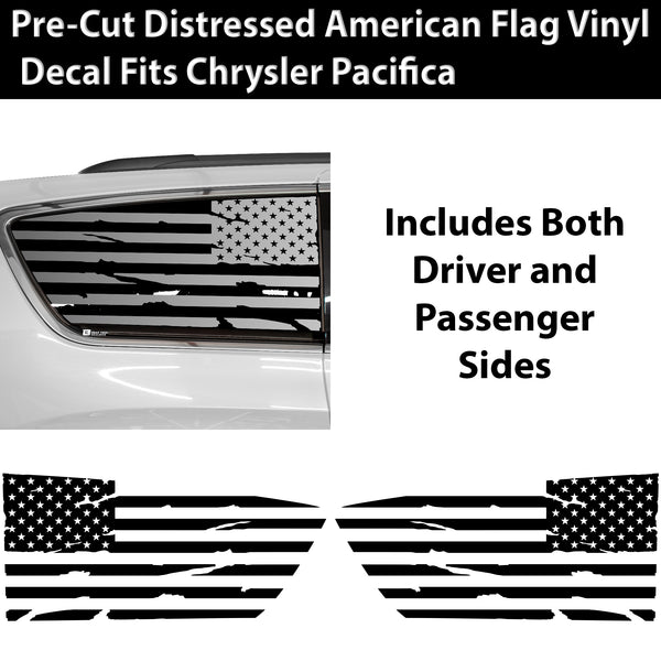 American Flag Quarter Window Decal for Chrysler Pacifica 2017-2026 – Precut Matte Black Vinyl