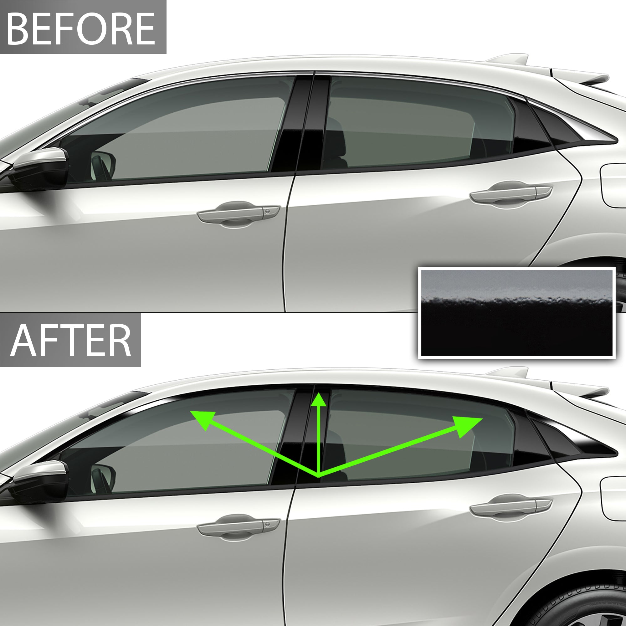 Vinyl Chrome Delete Grille Side Wheel Window Blackout Decal Stickers Overlay Film Fits Honda Civic 2016 - 2021 - Bogar Tech Designs