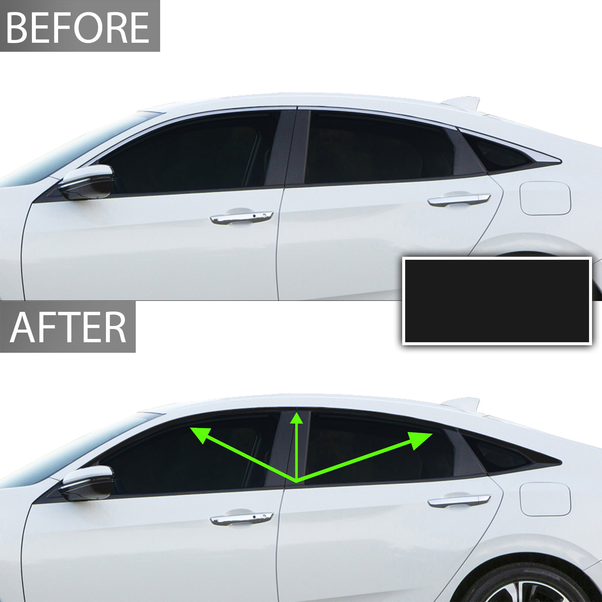Vinyl Chrome Delete Grille Side Wheel Window Blackout Decal Stickers Overlay Film Fits Honda Civic 2016 - 2021 - Bogar Tech Designs