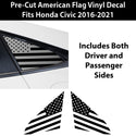 Quarter Window American Flag Vinyl Decal Stickers Fits Honda Civic 2016-2021