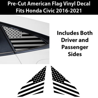 Quarter Window American Flag Vinyl Decal Stickers Fits Honda Civic 2016-2021