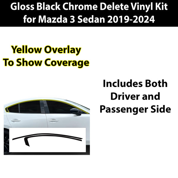 Vinyl Chrome Delete Grille Window Wheel Blackout Decal Stickers Overlay Film Fits Mazda 3 2019-2024