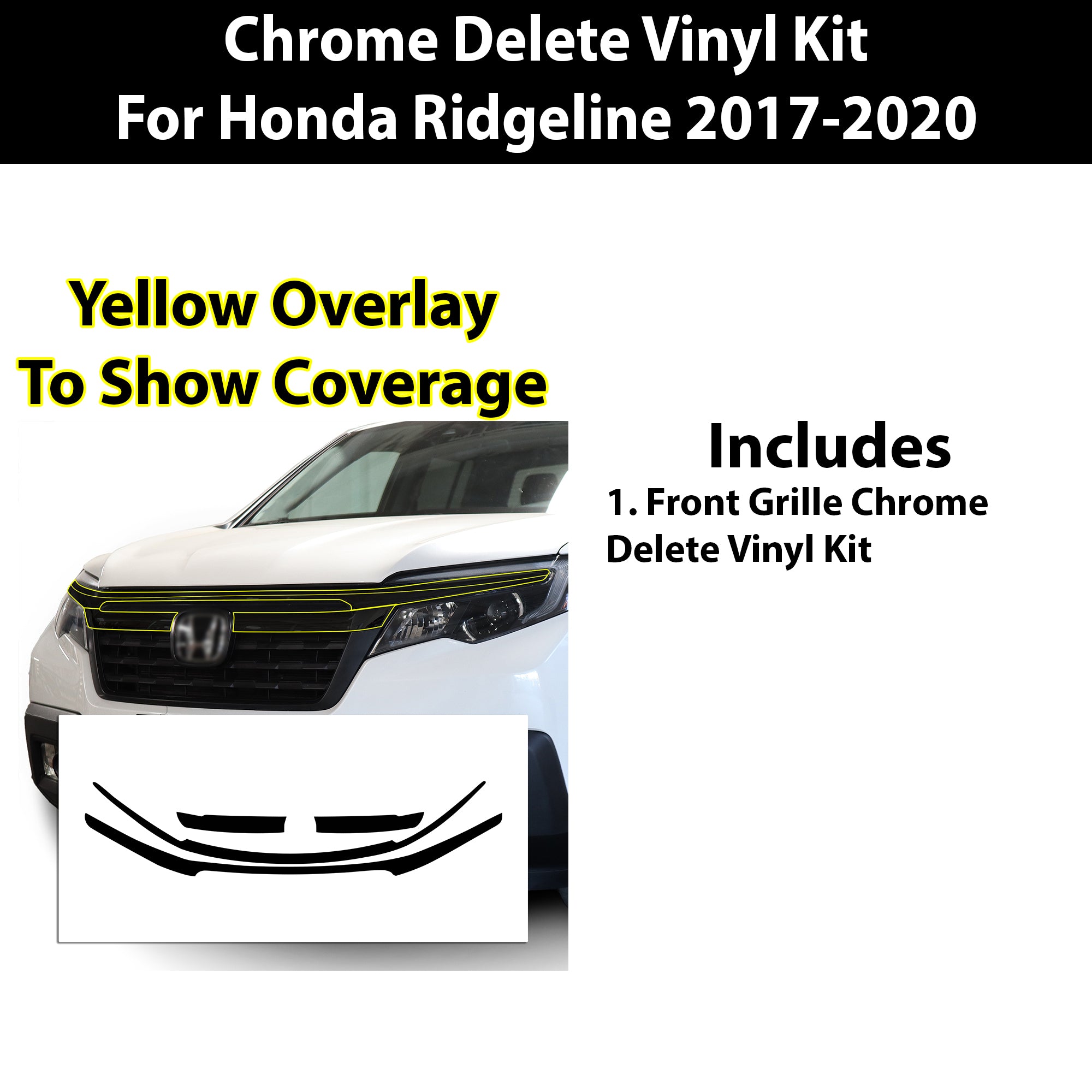 Vinyl Chrome Delete Grille Side Window Rear Blackout Decal Stickers Overlay Film Fits Honda Ridgeline 2017 - 2025 - Bogar Tech Designs