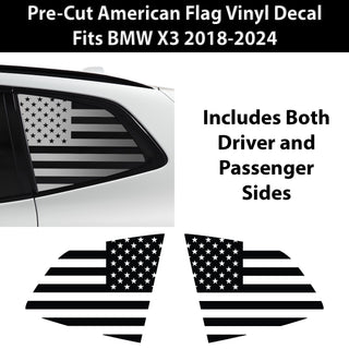 Quarter Window American Flag Vinyl Decal Stickers Fits BMW X3 2018-2024