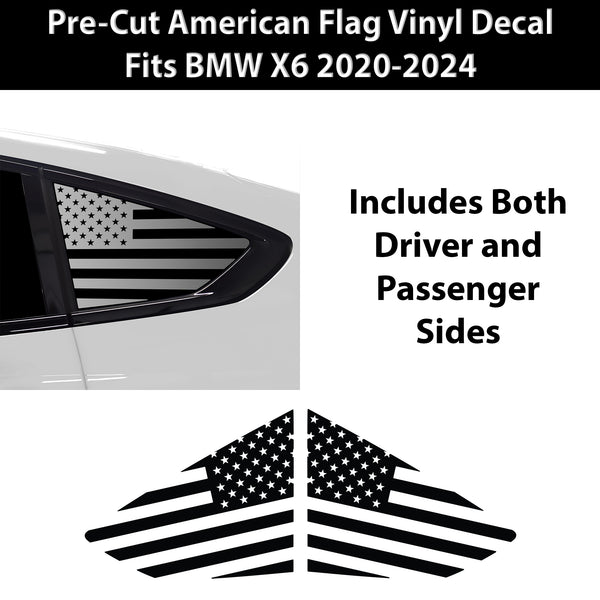 Fits BMW X6 2019-2023 Quarter Window American Flag Vinyl Decal Stickers