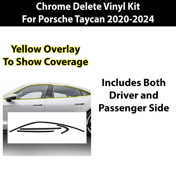 Vinyl Chrome Delete Side Window Rear Blackout Decal Stickers Overlay Film Fits Porsche Taycan 2020-2024