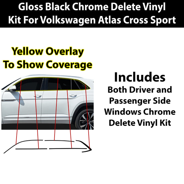 Fits Volkswagen Atlas Cross Sport Vinyl Chrome Delete Grille Side Window Rear Blackout Dechrome Decal Stickers Overlay Film 2020-2025