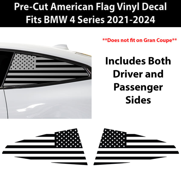 Quarter Window American Flag Vinyl Decal Stickers Fits BMW 4 Series 2021-2024