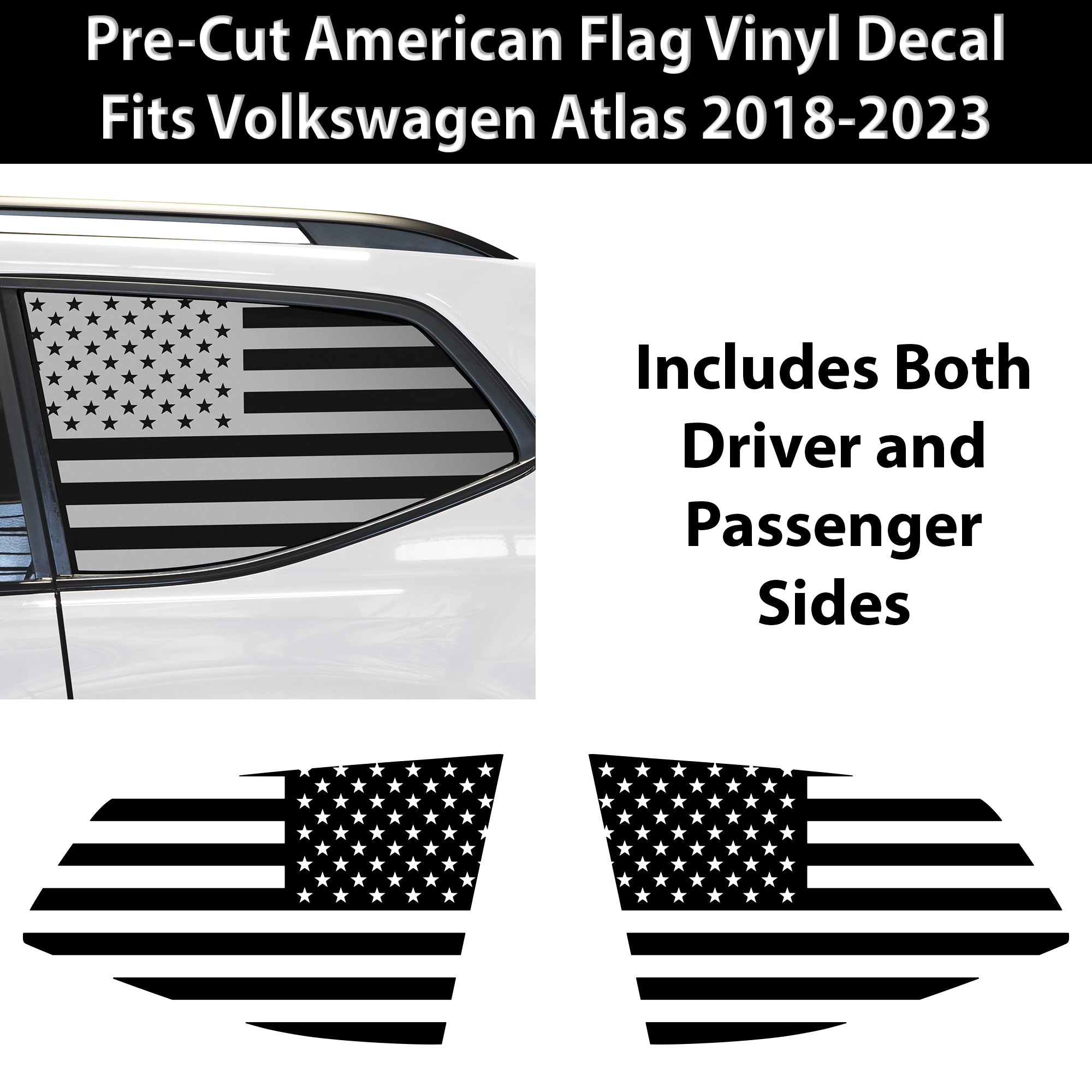 Quarter Window American Flag Vinyl Decal Stickers Fits Volkswagen Atlas 2018 - 2025 - Bogar Tech Designs