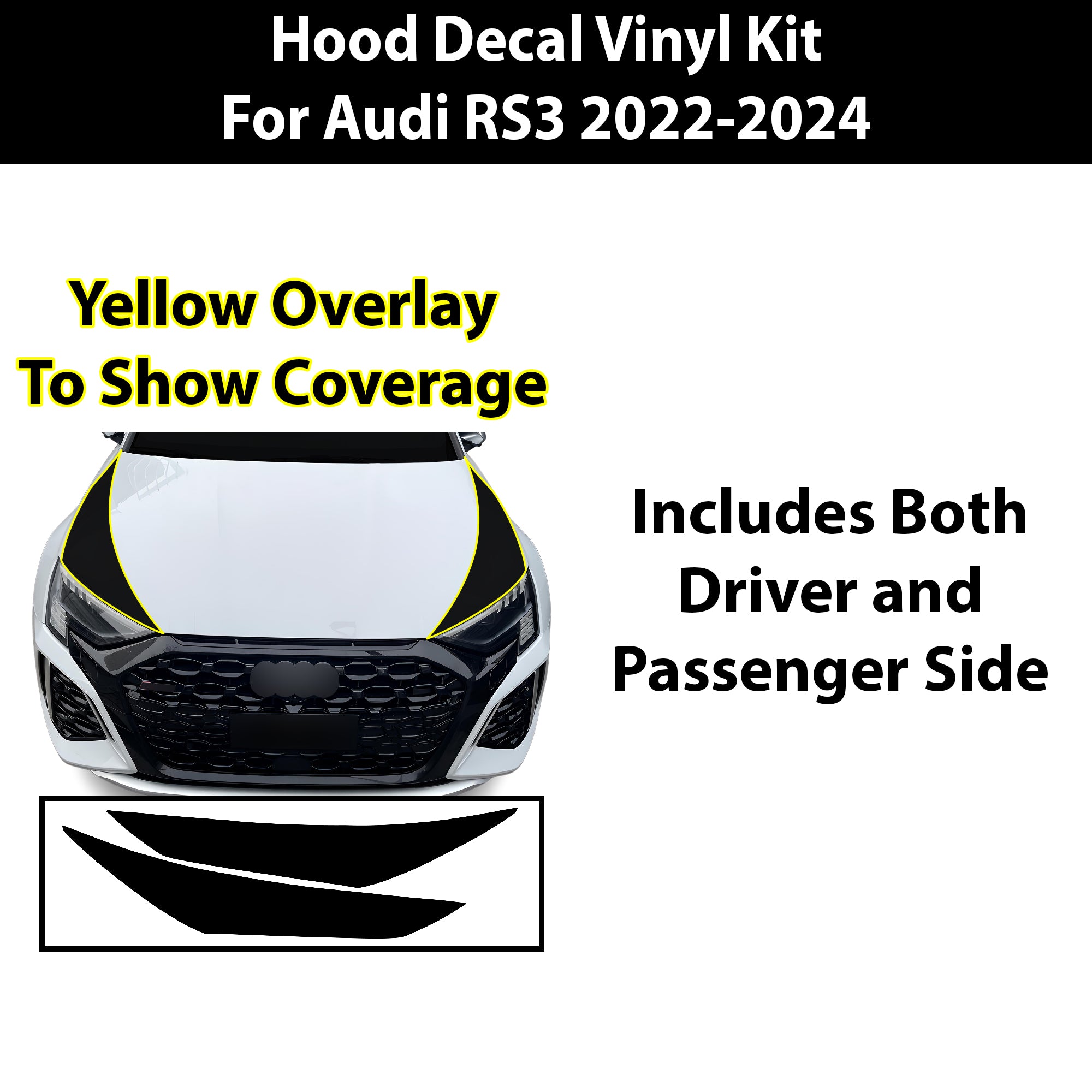 Vinyl Middle Hood Side Skirt Blackout Decal Stickers Overlay Film Fits Audi A3 S3 RS3 2022 - 2024 - Bogar Tech Designs