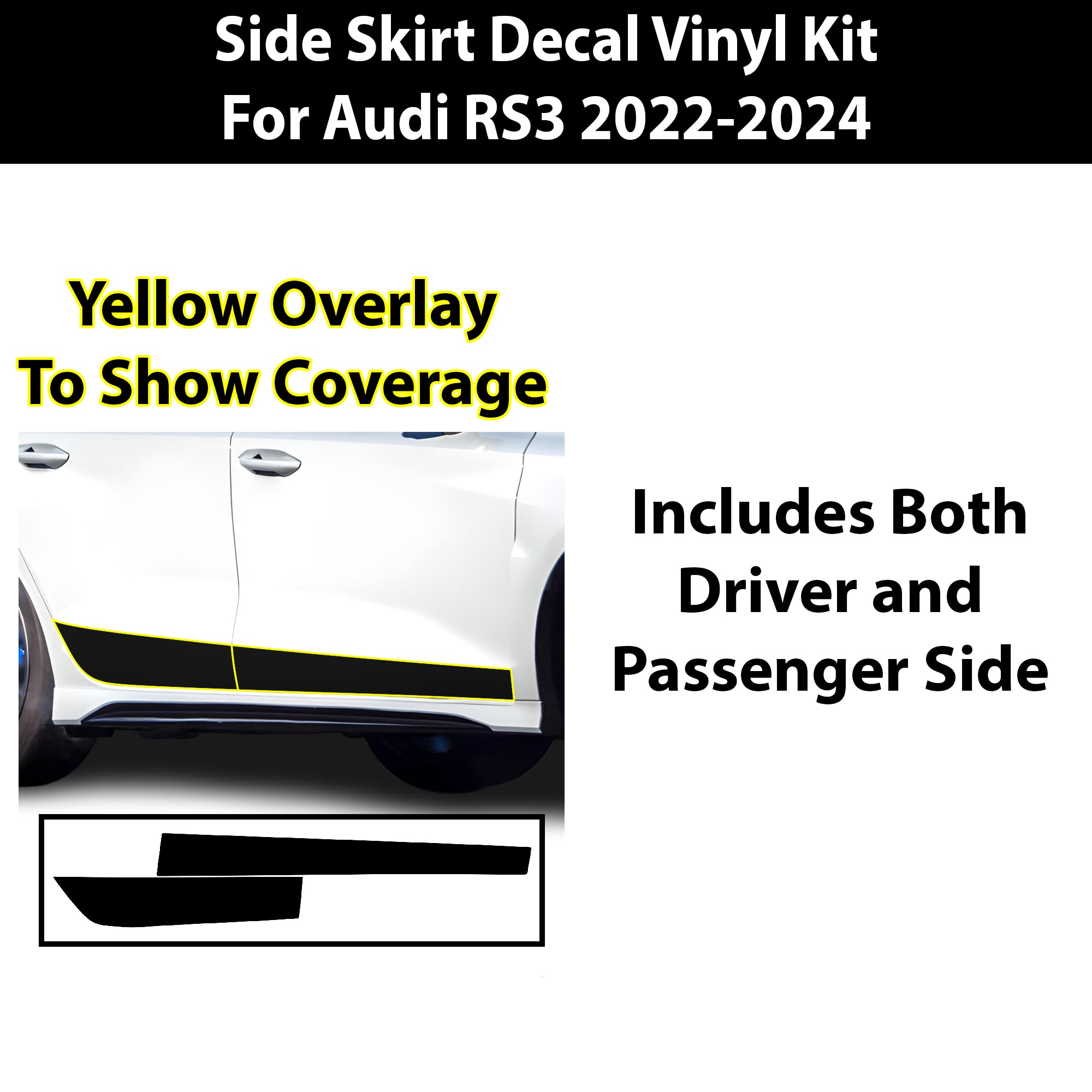 Vinyl Middle Hood Side Skirt Blackout Decal Stickers Overlay Film Fits Audi A3 S3 RS3 2022 - 2024 - Bogar Tech Designs