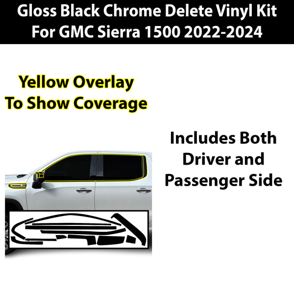 Vinyl Chrome Delete Blackout Decal Stickers Overlay Film Fits GMC Sierra 1500 2022-2024