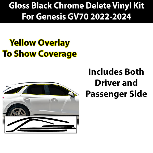 Vinyl Chrome Delete Side Window Trim Blackout Decal Stickers Overlay Film Fits Genesis GV70 2022-2024