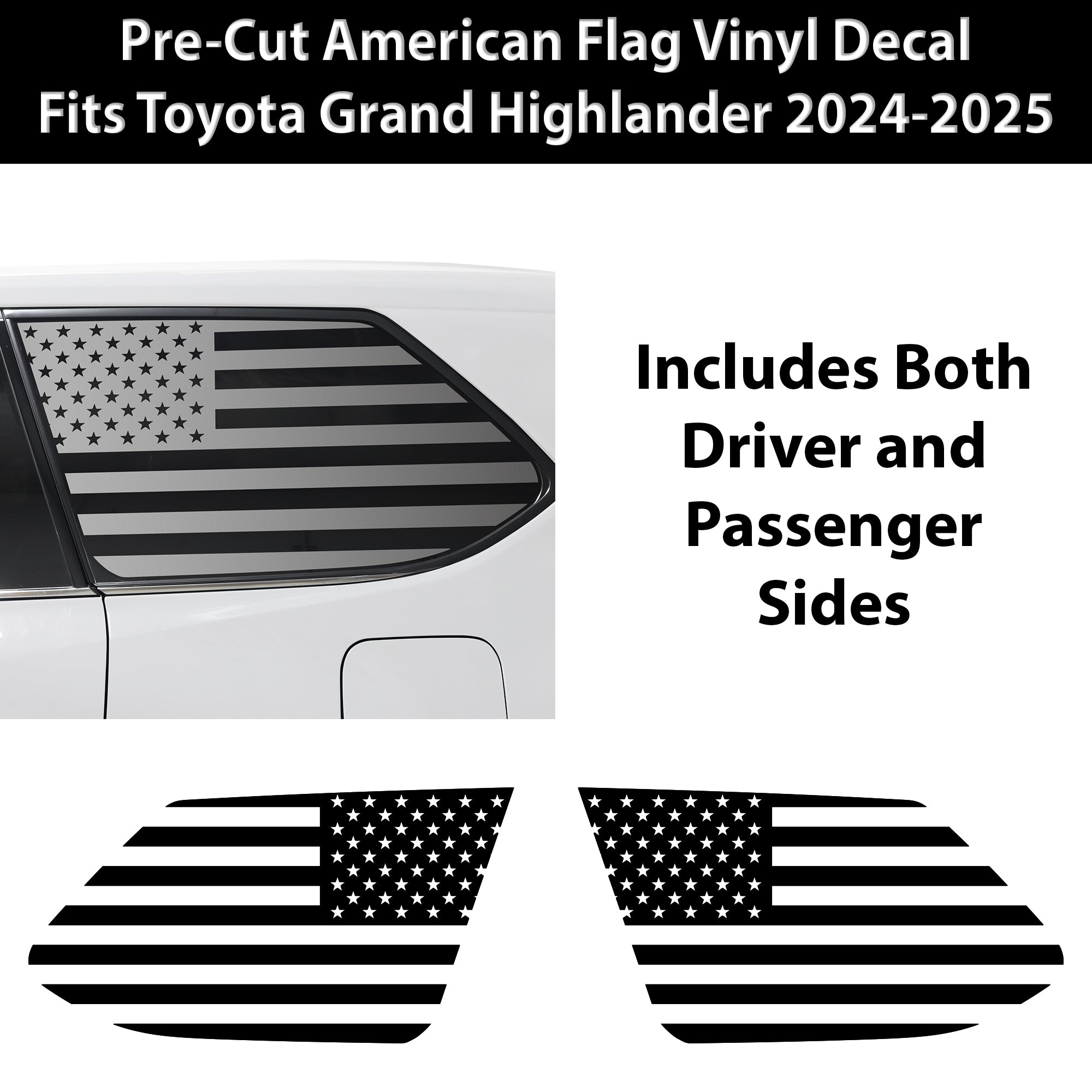 Quarter Window American Flag Vinyl Decal Stickers Fits Toyota Grand Highlander 2024 - 2025 - Bogar Tech Designs