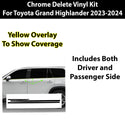 Vinyl Chrome Delete Grille Side Window Blackout Decal Stickers Overlay Film Fits Toyota Grand Highlander 2024 2025