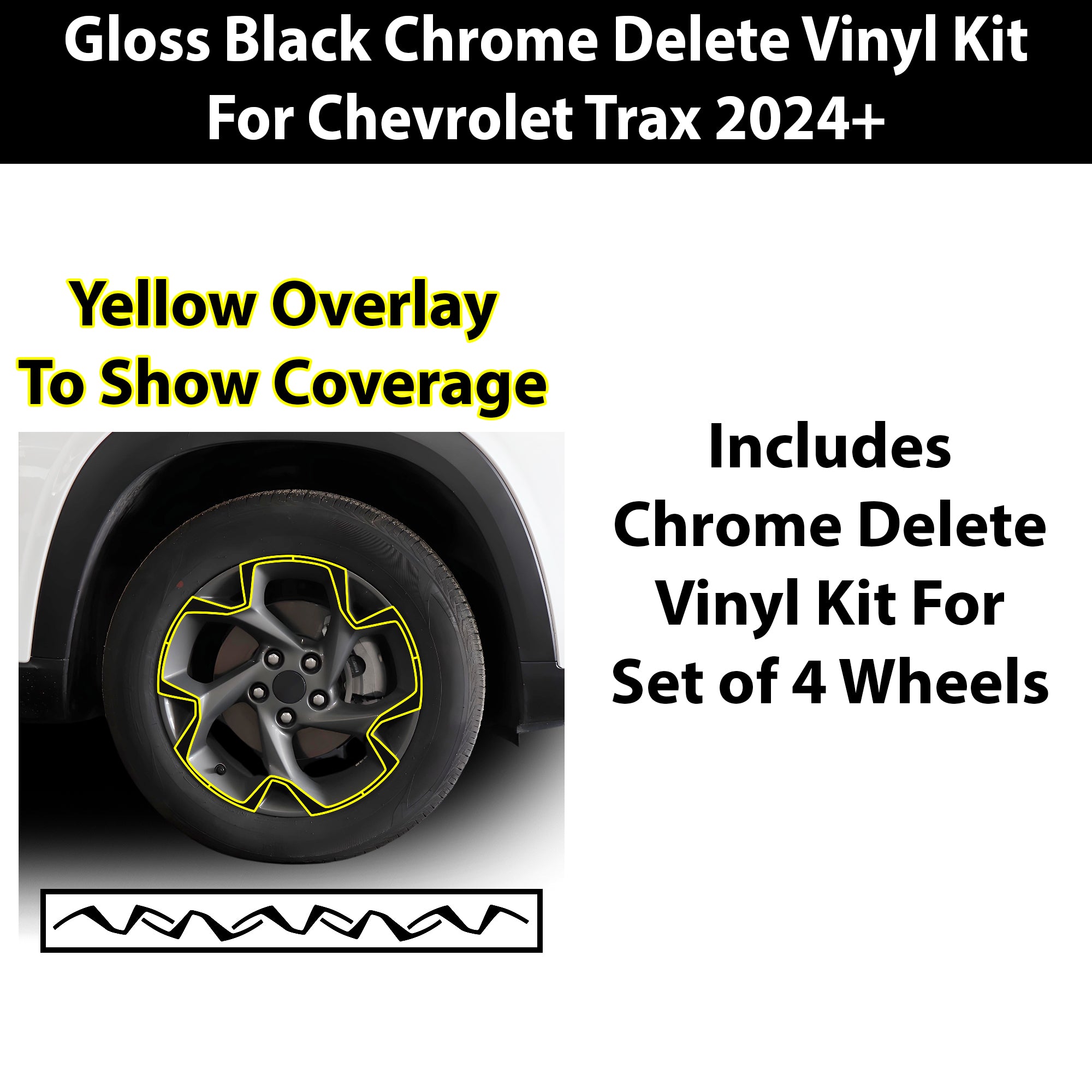 Vinyl Chrome Delete Front Grille Wheel Rim Blackout Decal Stickers Overlay Film Fits Chevrolet Trax 2024 - 2025 - Bogar Tech Designs