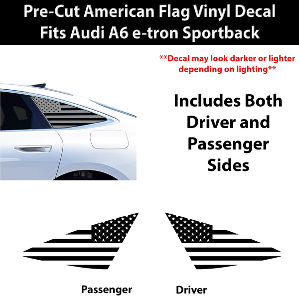 American Flag Quarter Window Decal for Audi A6 S6 e-tron 2025-2027 – Precut Matte Black Vinyl
