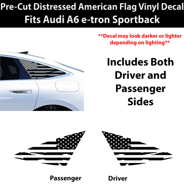 American Flag Quarter Window Decal for Audi A6 S6 e-tron 2025-2027 – Precut Matte Black Vinyl