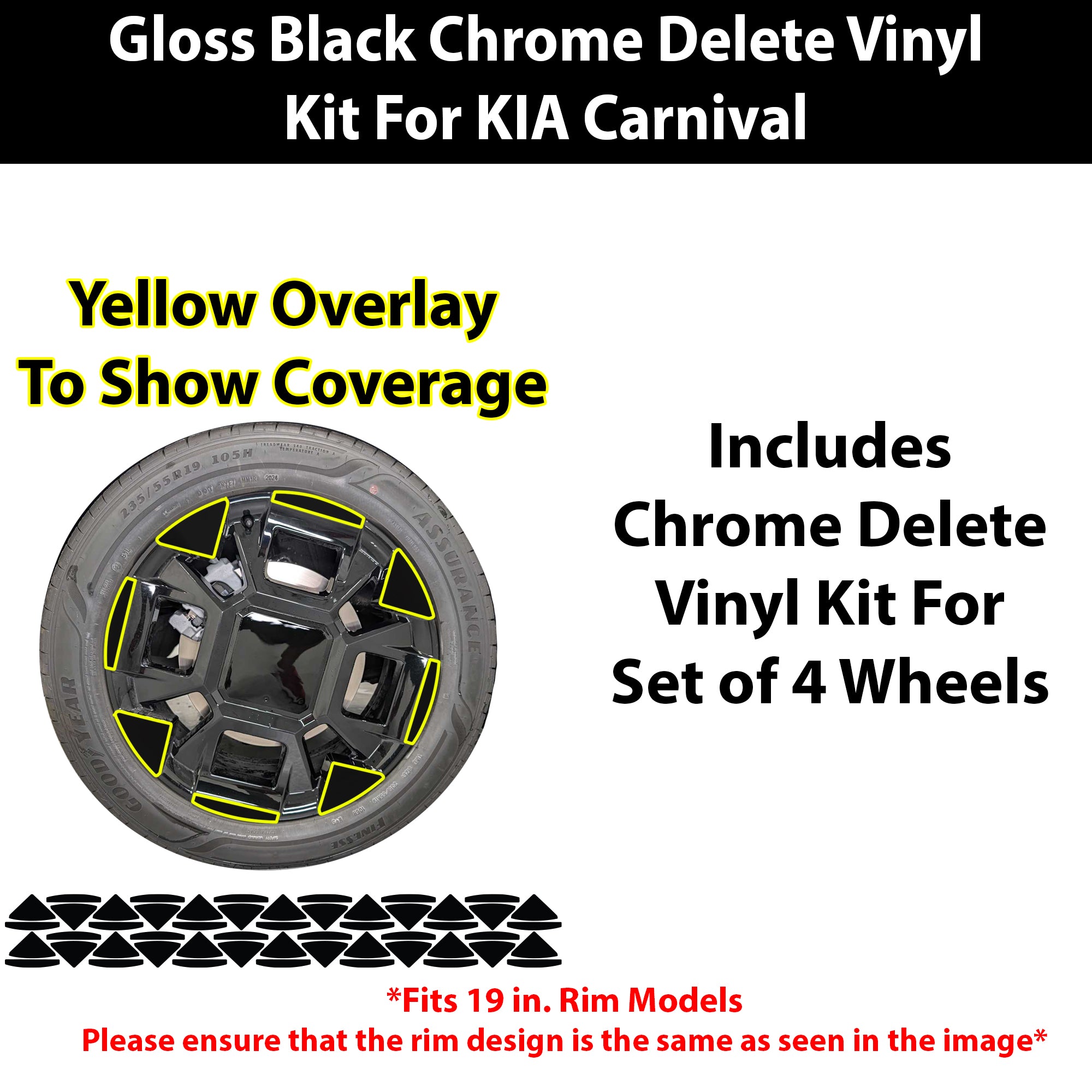 Kia Carnival 2022-2026 Blackout Chrome Delete Kit – Precut Gloss Black Vinyl Overlays