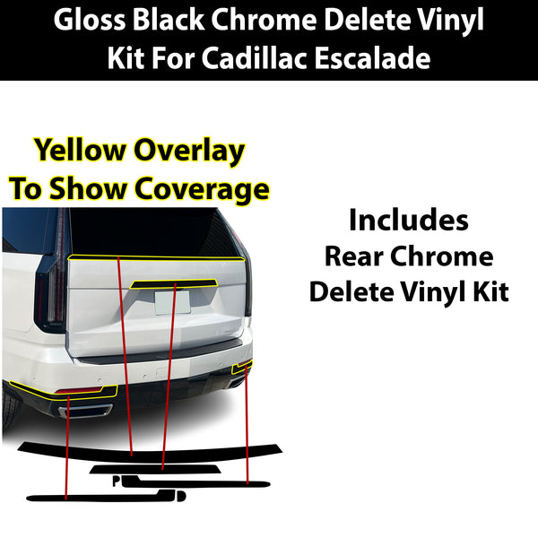 Vinyl Chrome Delete Side Window Blackout Decal Stickers Overlay Film Fits Cadillac Escalade 2021-2024