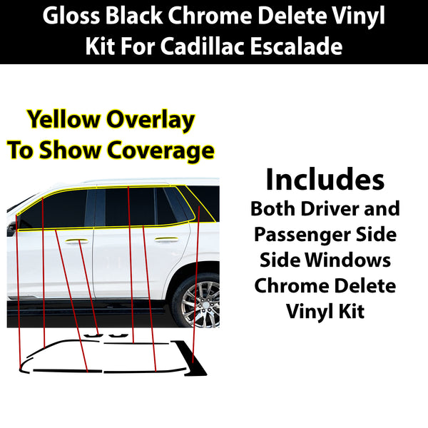 Vinyl Chrome Delete Side Window Blackout Decal Stickers Overlay Film Fits Cadillac Escalade 2021-2024